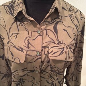 Chic olive brown and Black Patterned Blouse